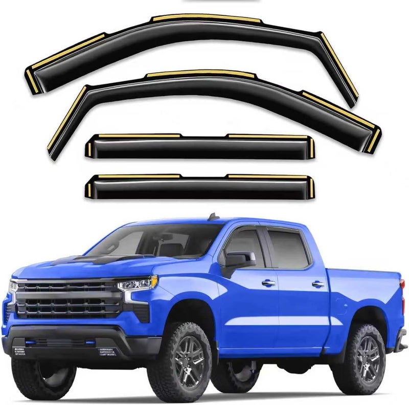 Breejoy in-Channel Extra Durable Rain Guards Fit for Chevy Silverado/GMC Sierra 1500 2019-2026 Crew Cab， Window Rain Guards Visors Vent Visors Window Deflector Vent Shades Car Accessories -4 pcs - Image 1